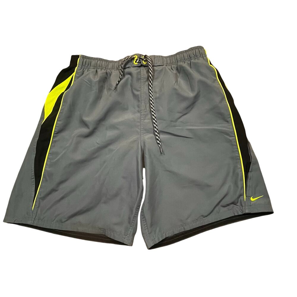 Nike Core Contend Volley Men XL Board Shorts Swim Trunks Gray Neon Green